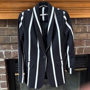 Alice + Olivia Macey Cuffed Shawl Black and White Striped Blazer Size 6